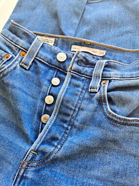 LEVI'S Premium Ribcage Women's High Rise Straight Ankle Jeans Button Fly Size 24